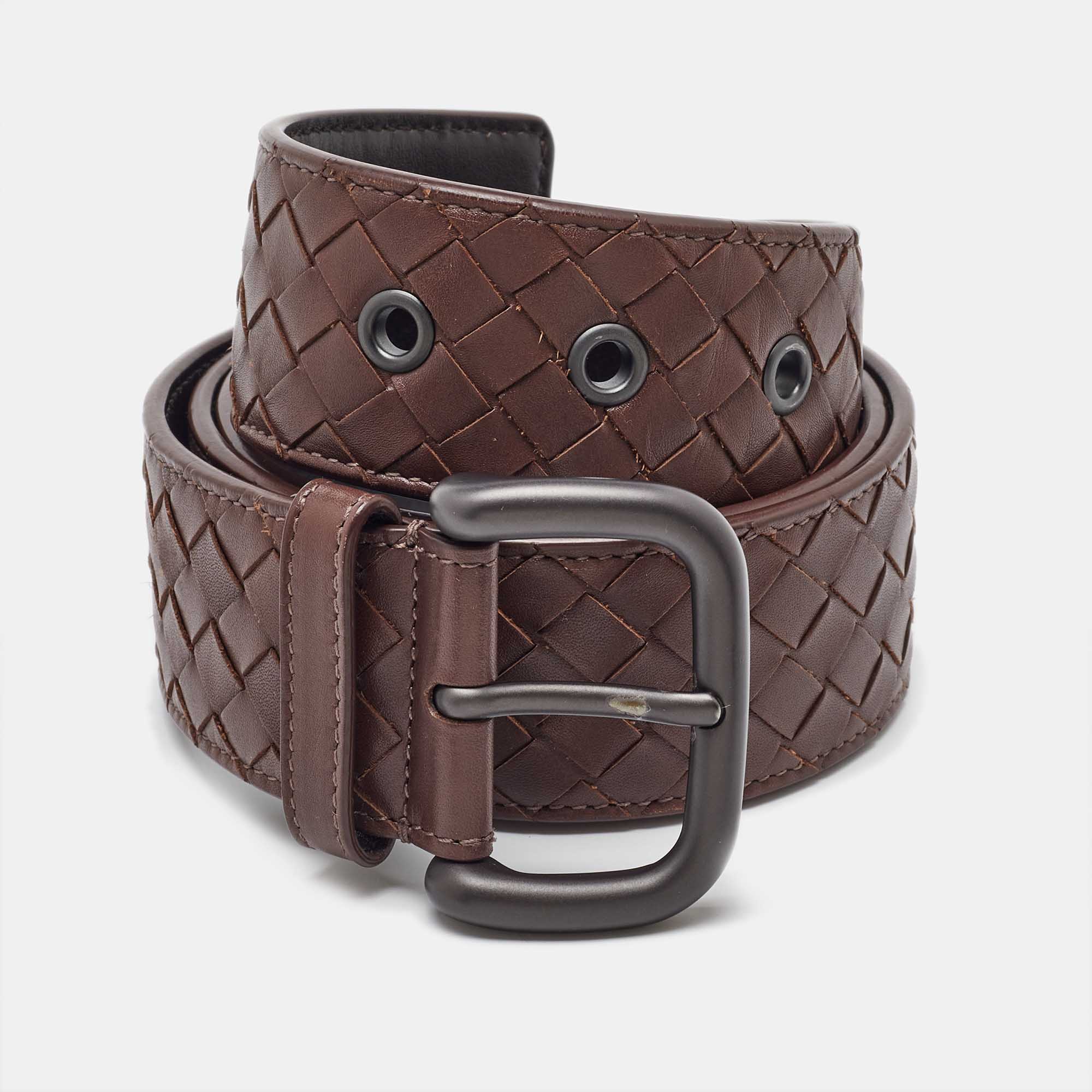 

Bottega Veneta Brown Intrecciato Leather Buckle Belt