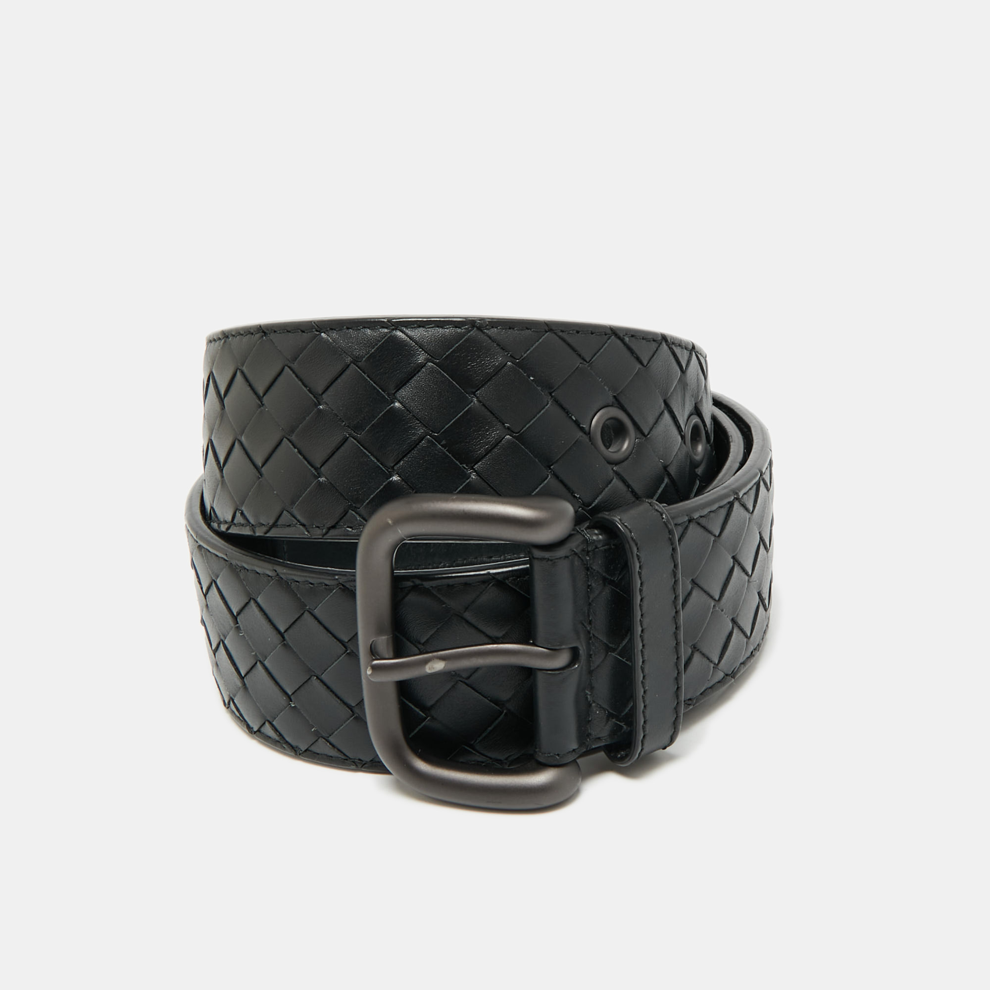 

Bottega Veneta Black Intrecciato Leather Buckle Belt