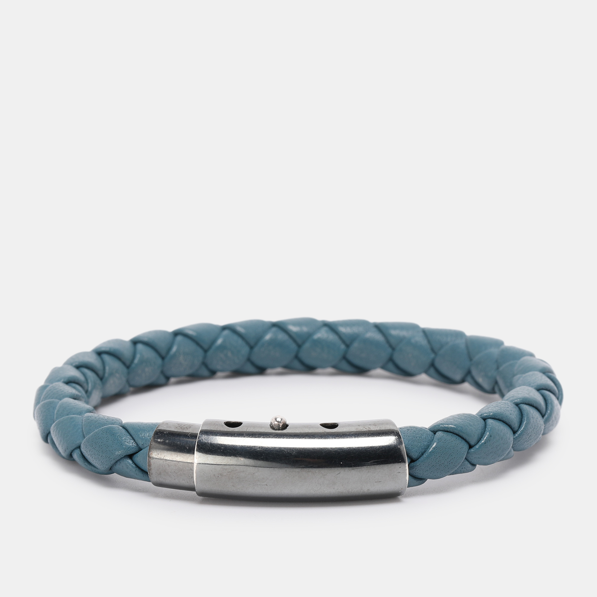 

Bottega Veneta Blue Intrecciato Woven Leather Bracelet