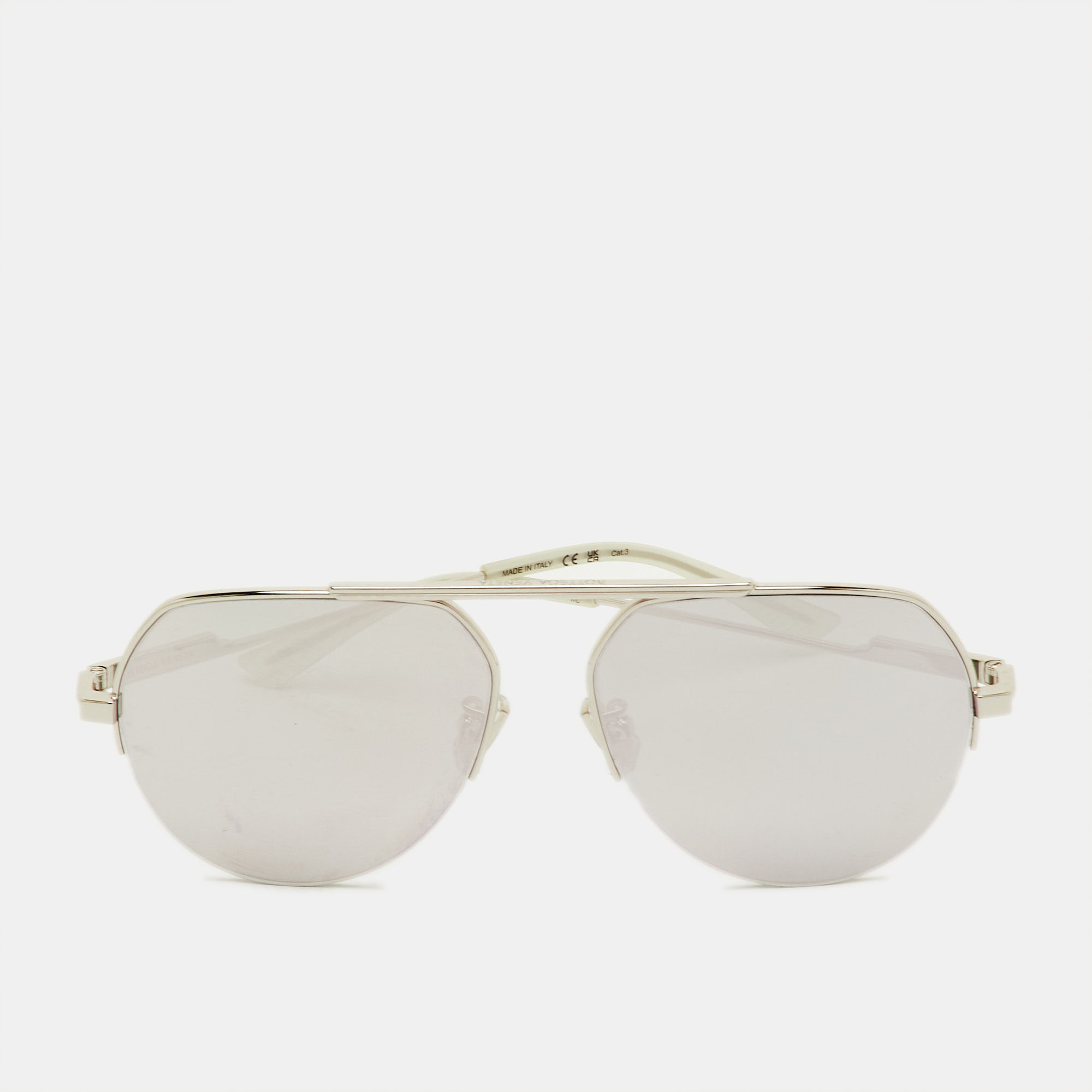 

Bottega Veneta Grey/Silver Tone Mirrored BV1150S Aviator Sunglasses