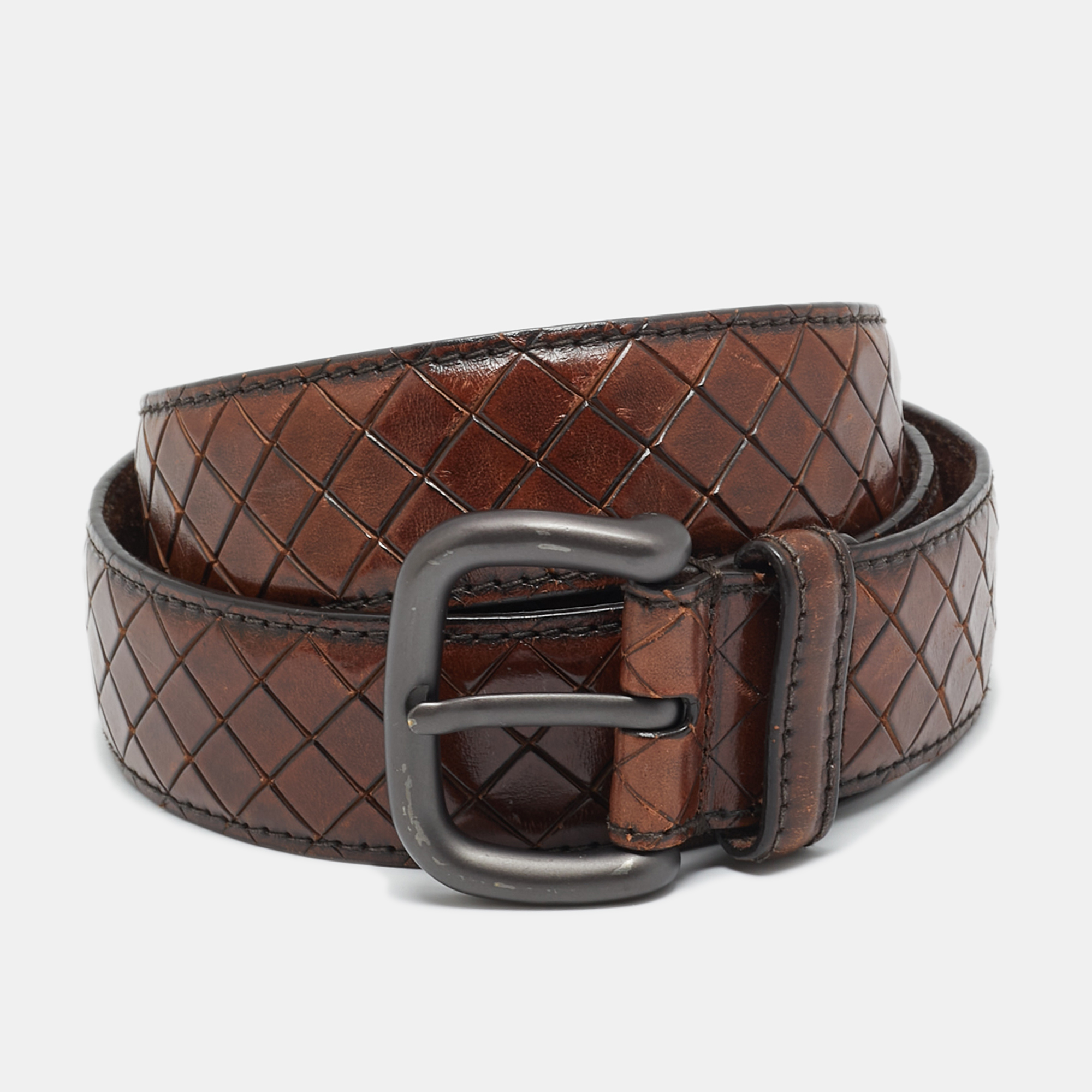 

Bottega Veneta  Buckle Belt Brown Intrecciato Leather