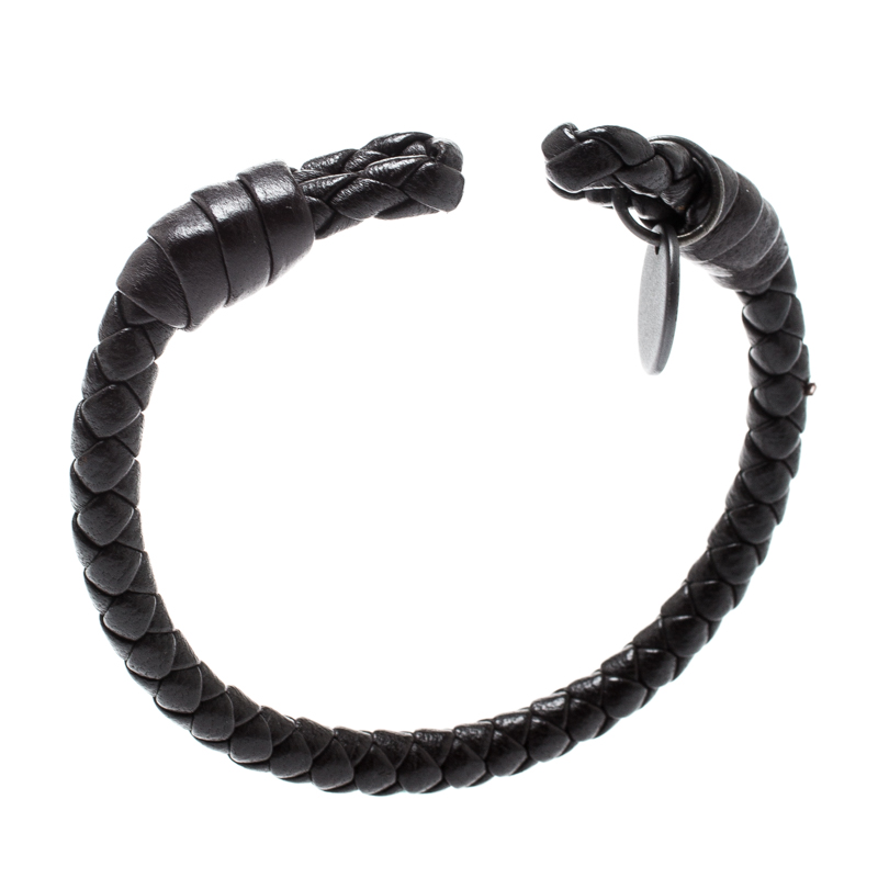 

Bottega Veneta Brown Intrecciato Nappa Leather Open Cuff Bracelet
