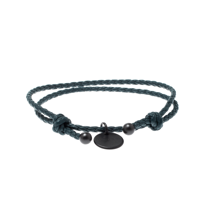 Bottega Veneta Intrecciato Nappa Blue Woven Leather Double Strand Bracelet