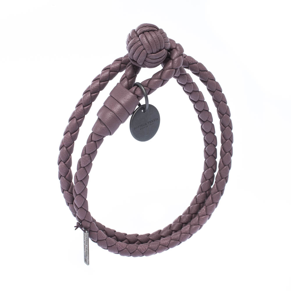 

Bottega Veneta Intrecciato Nappa Purple Woven Leather Wrap Toggle Bracelet