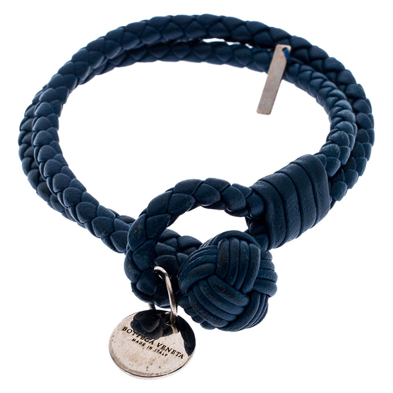 Bottega Veneta Blue Intrecciato Nappa Leather Double Strand Bracelet M
