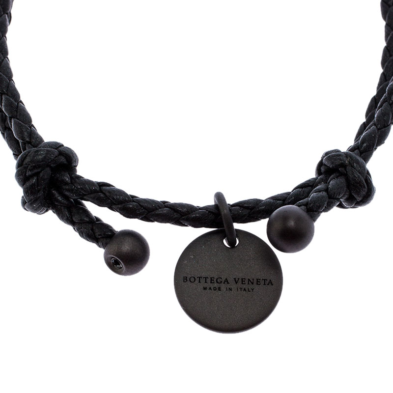 

Bottega Veneta Black Intrecciato Leather Double Band Bracelet