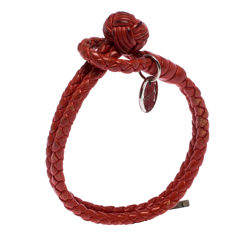 

Bottega Veneta Red Intrecciato Nappa Leather Double Strand Bracelet