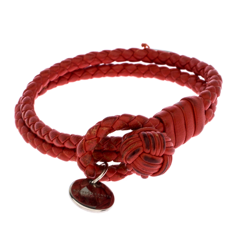Bottega Veneta Red Intrecciato Nappa Leather Double Strand Bracelet M
