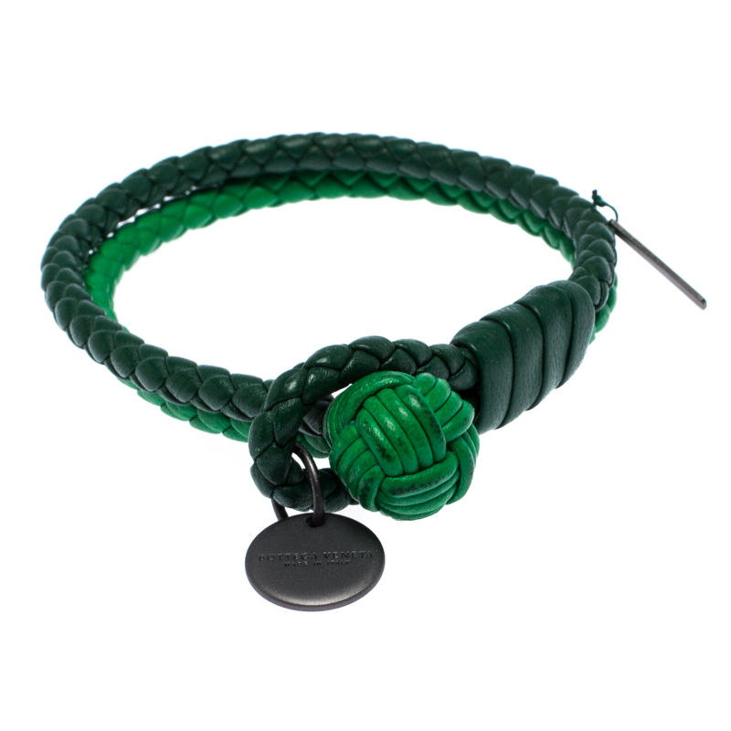 Bottega Veneta Green Bi-color Intrecciato Nappa Leather Double Strand Bracelet M