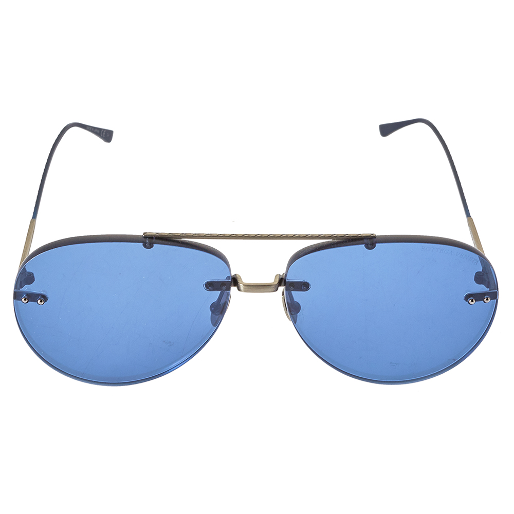 

Bottega Veneta Silver Tone/ Blue BV0179S Aviator Sunglasses