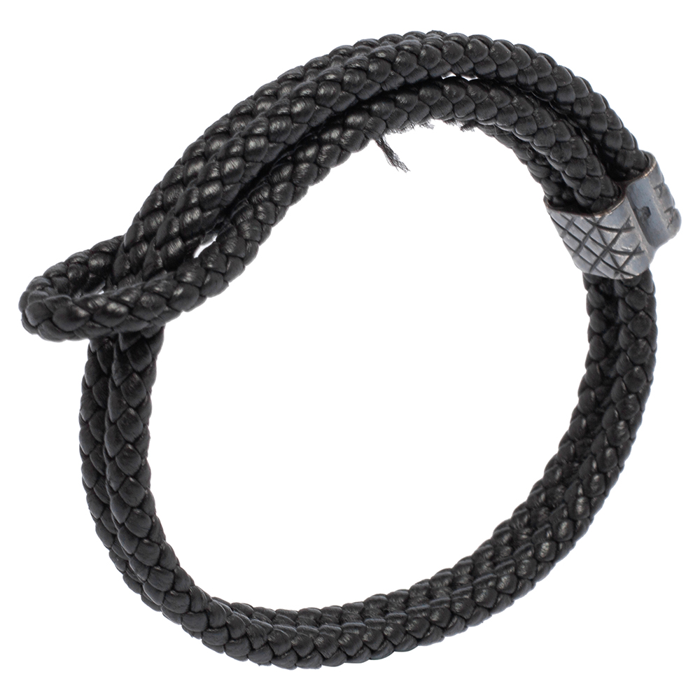 

Bottega Veneta Grey Intrecciato Leather Sterling Silver Adjustable Bracelet, Black