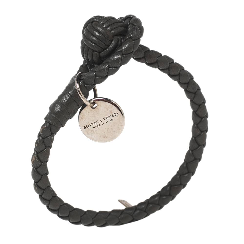 

Bottega Veneta Grey Intrecciato Nappa Leather Single Strand Bracelet