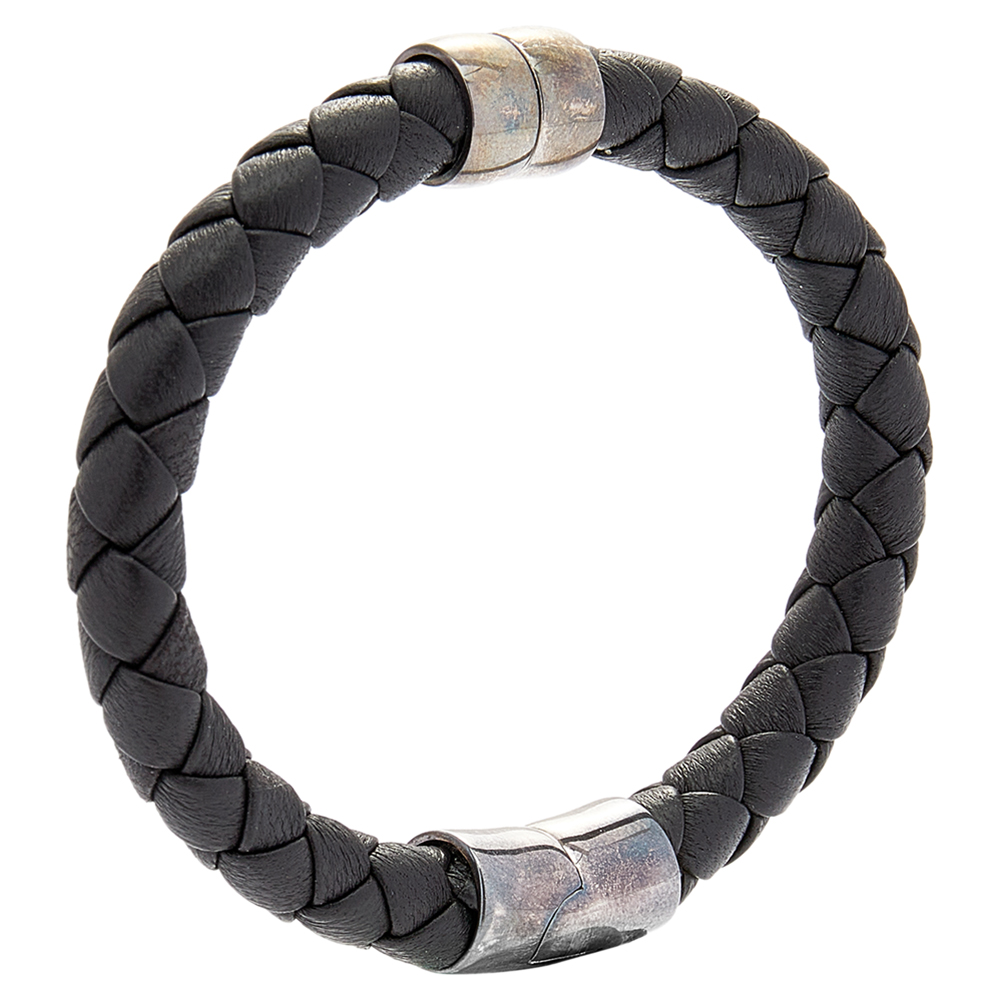 

Bottega Veneta Black Intrecciato Leather Sterling Silver Bracelet