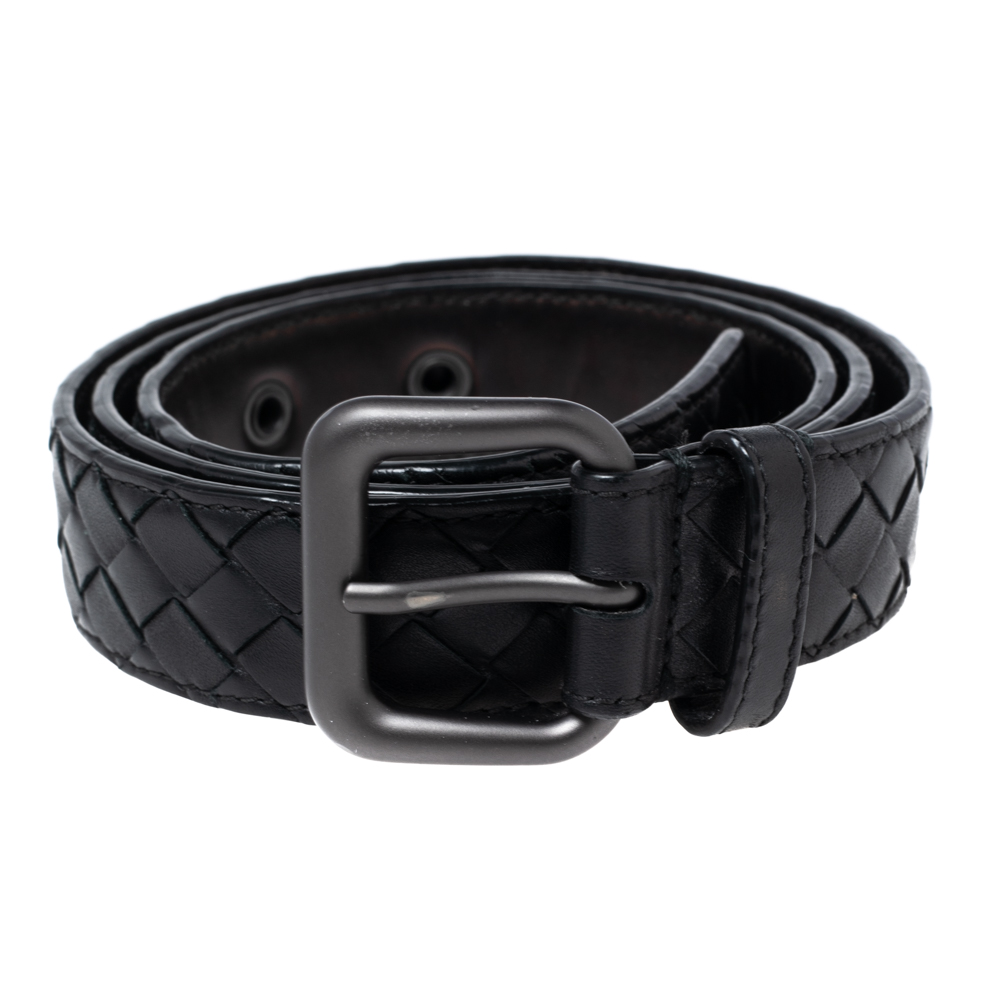 

Bottega Veneta Black Intrecciato Leather Buckle Belt