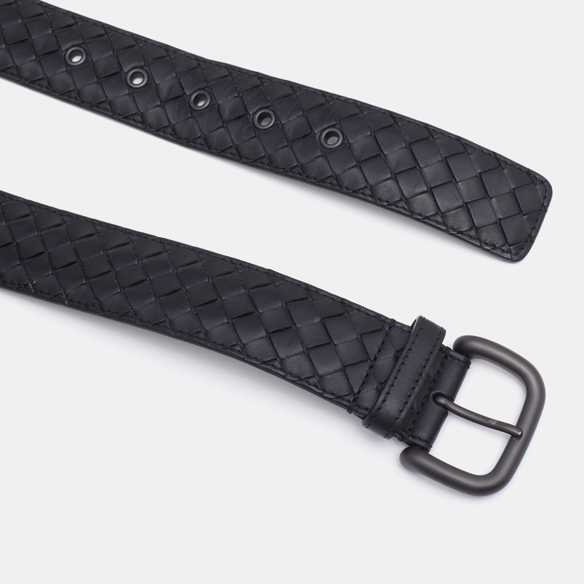 

Bottega Veneta Black Intrecciato Leather Buckle Belt