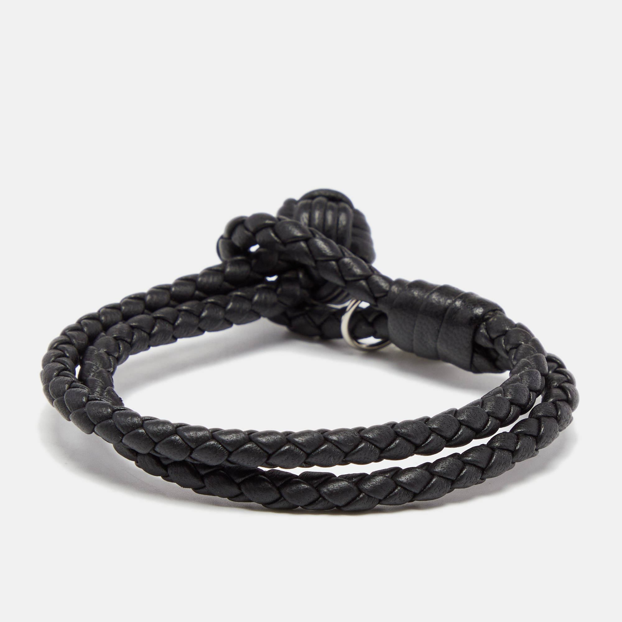 

Bottega Veneta Black Intrecciato Leather Silver Tone Knot Bracelet, Brown