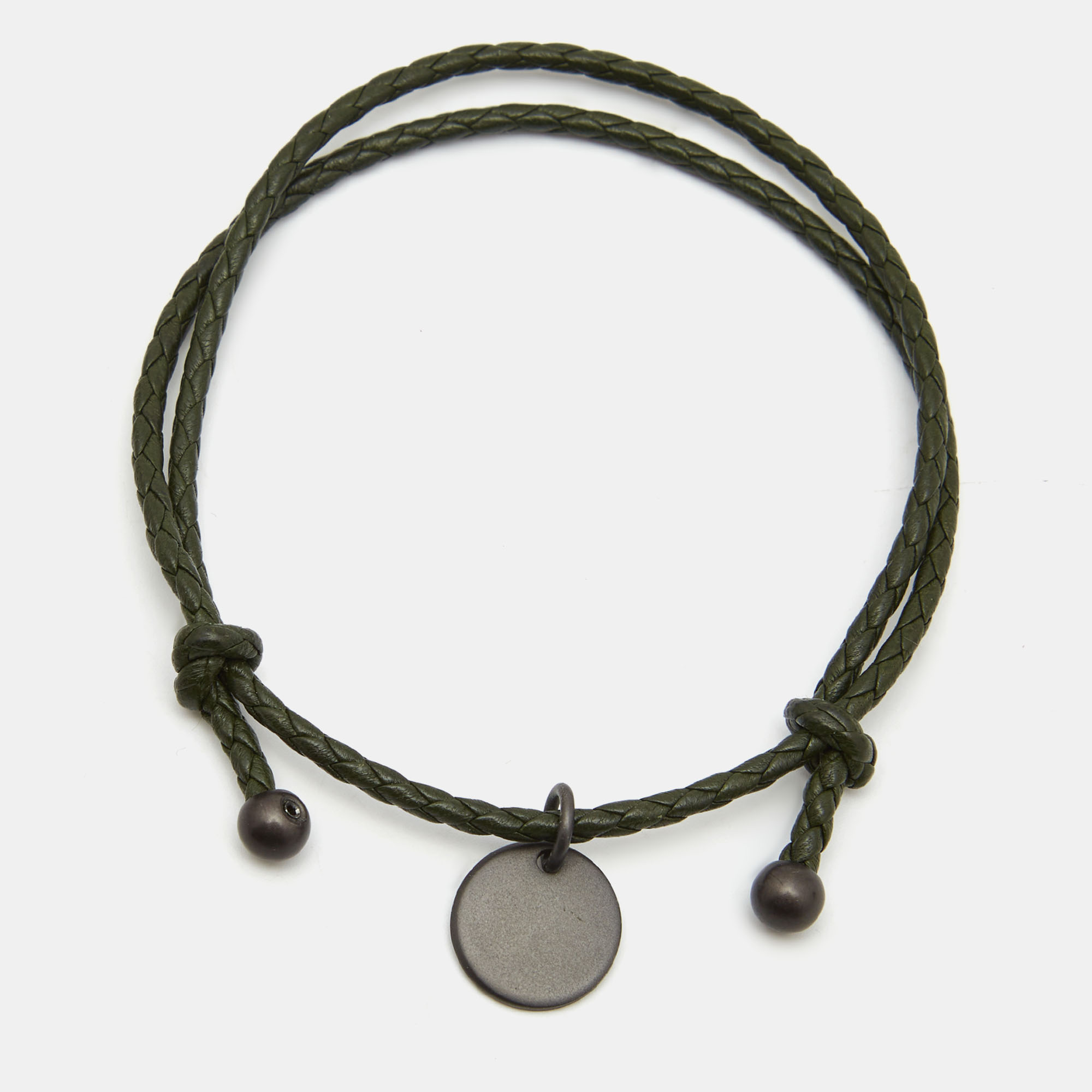 

Bottega Veneta Green Intrecciato Leather Adjustable Bracelet