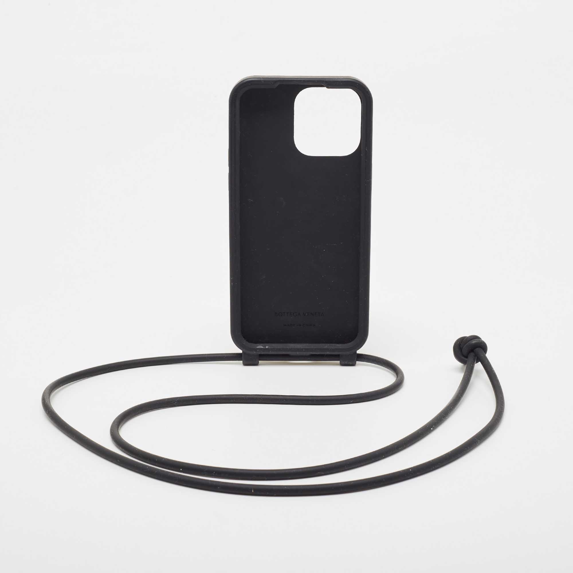 

Bottega Veneta Black Intrecciato Rubber iPhone 14 Pro Max Case On Strap
