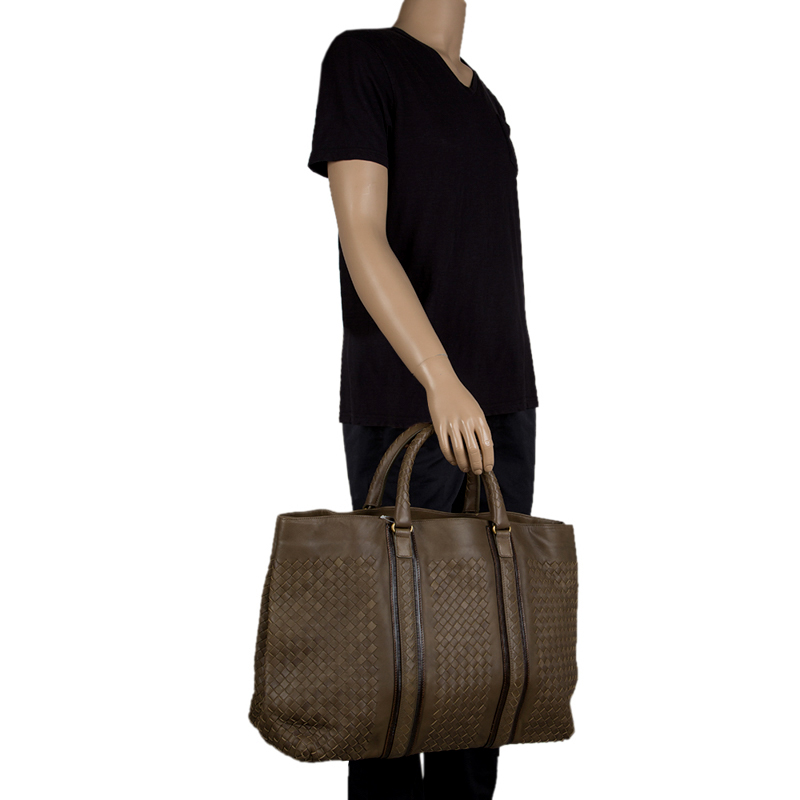 

Bottega Veneta Fatigue Green Intrecciato Leather Large Tote