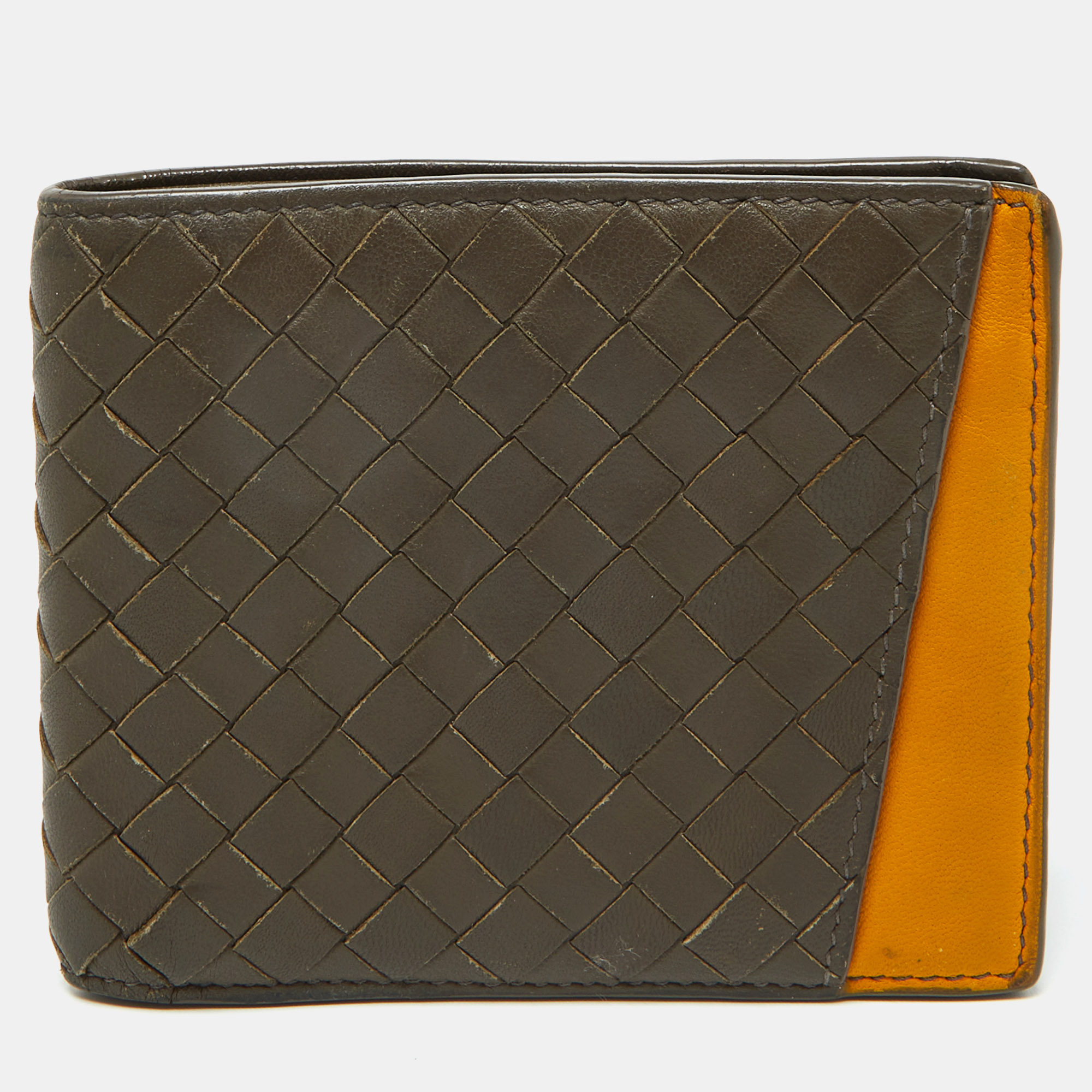 

Bottega Veneta Beige/Mustard Intrecciato Leather Bifold Wallet