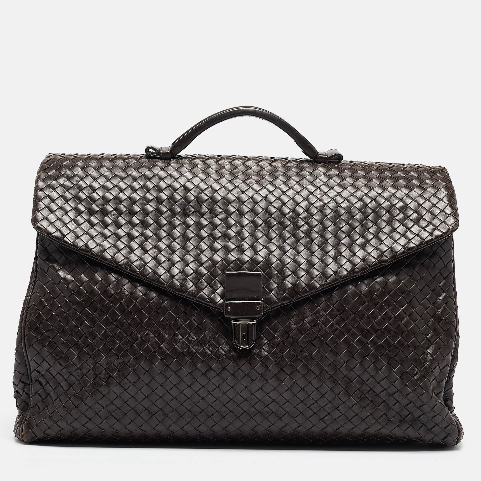 

Bottega Veneta Choco Brown Intrecciato Leather Oversized Briefcase