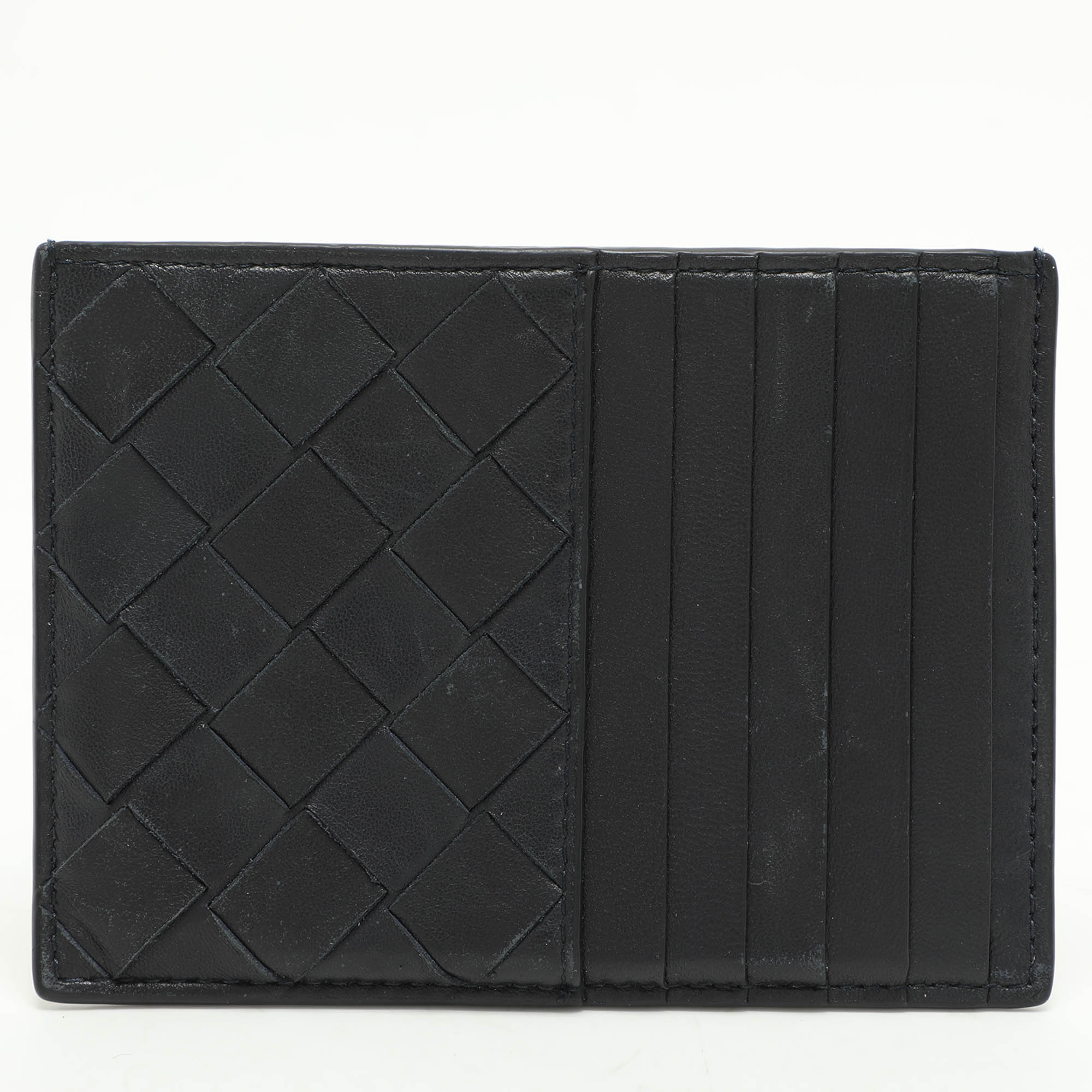 

Bottega Veneta Navy Blue Leather Intrecciato Card Holder