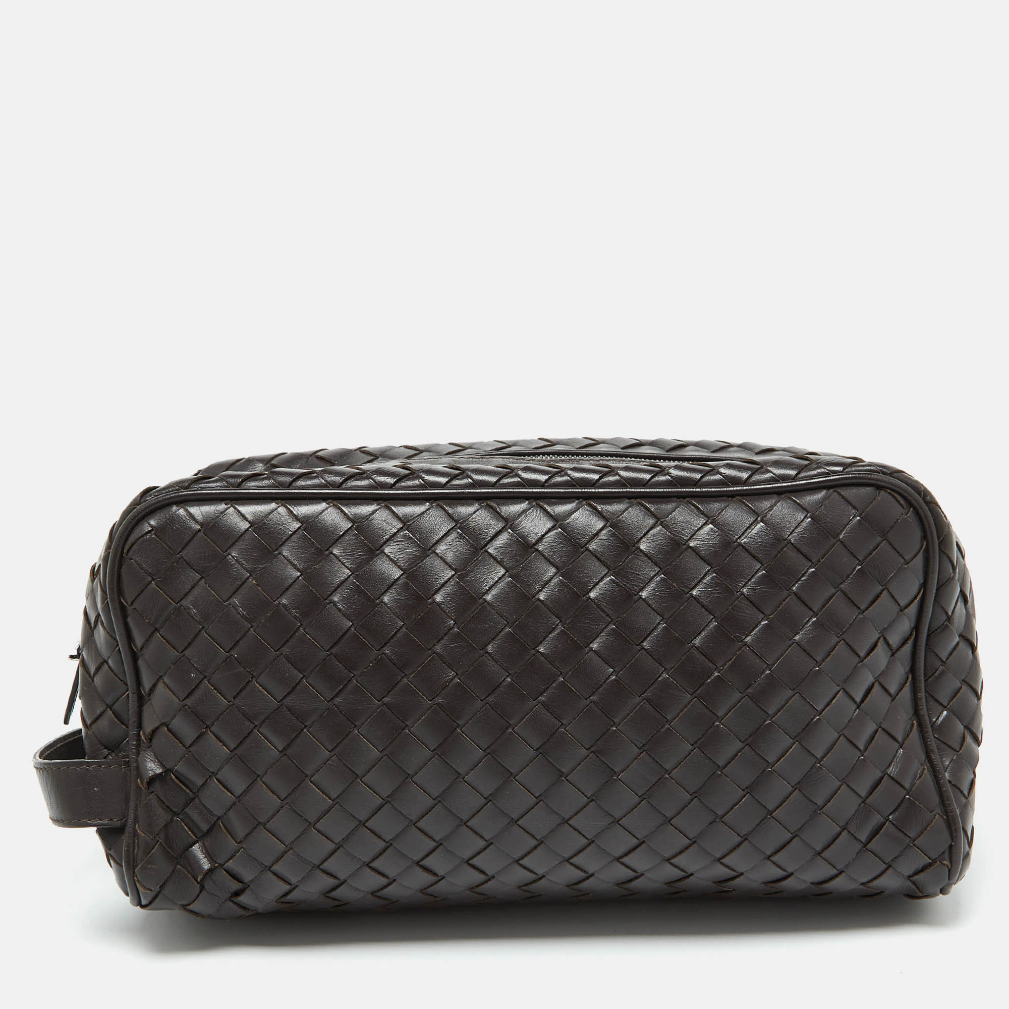 

Bottega Veneta Dark Brown Intrecciato Leather Travel Pouch