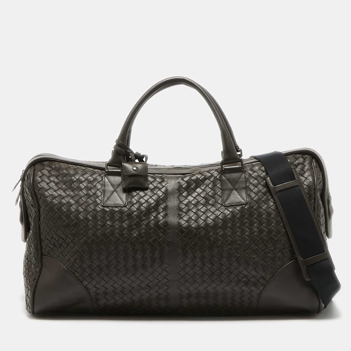 

Bottega Veneta Dark Brown Intrecciato Leather Duffle Bag