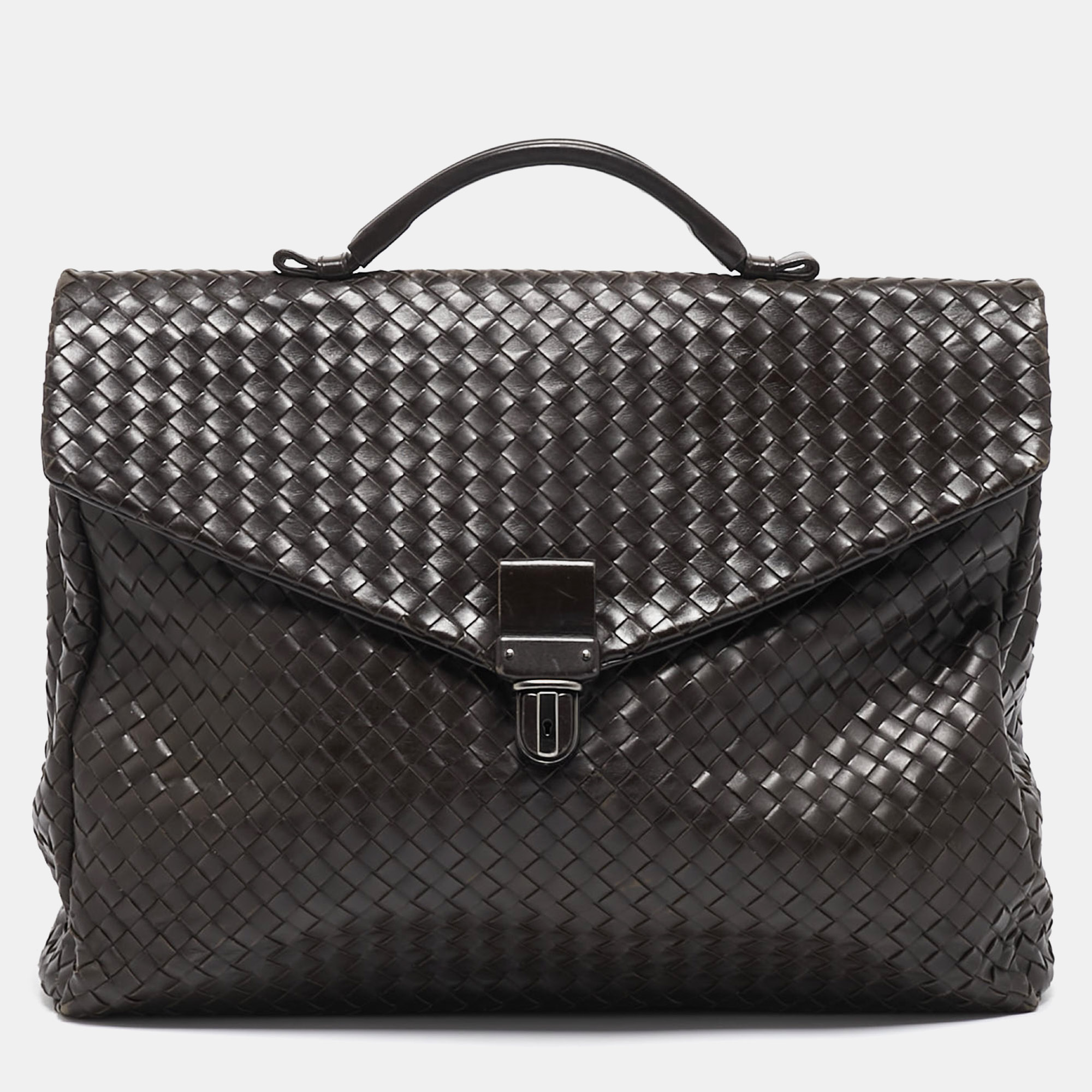 

Bottega Veneta Dark Brown Intrecciato Leather Envelope Flap Briefcase