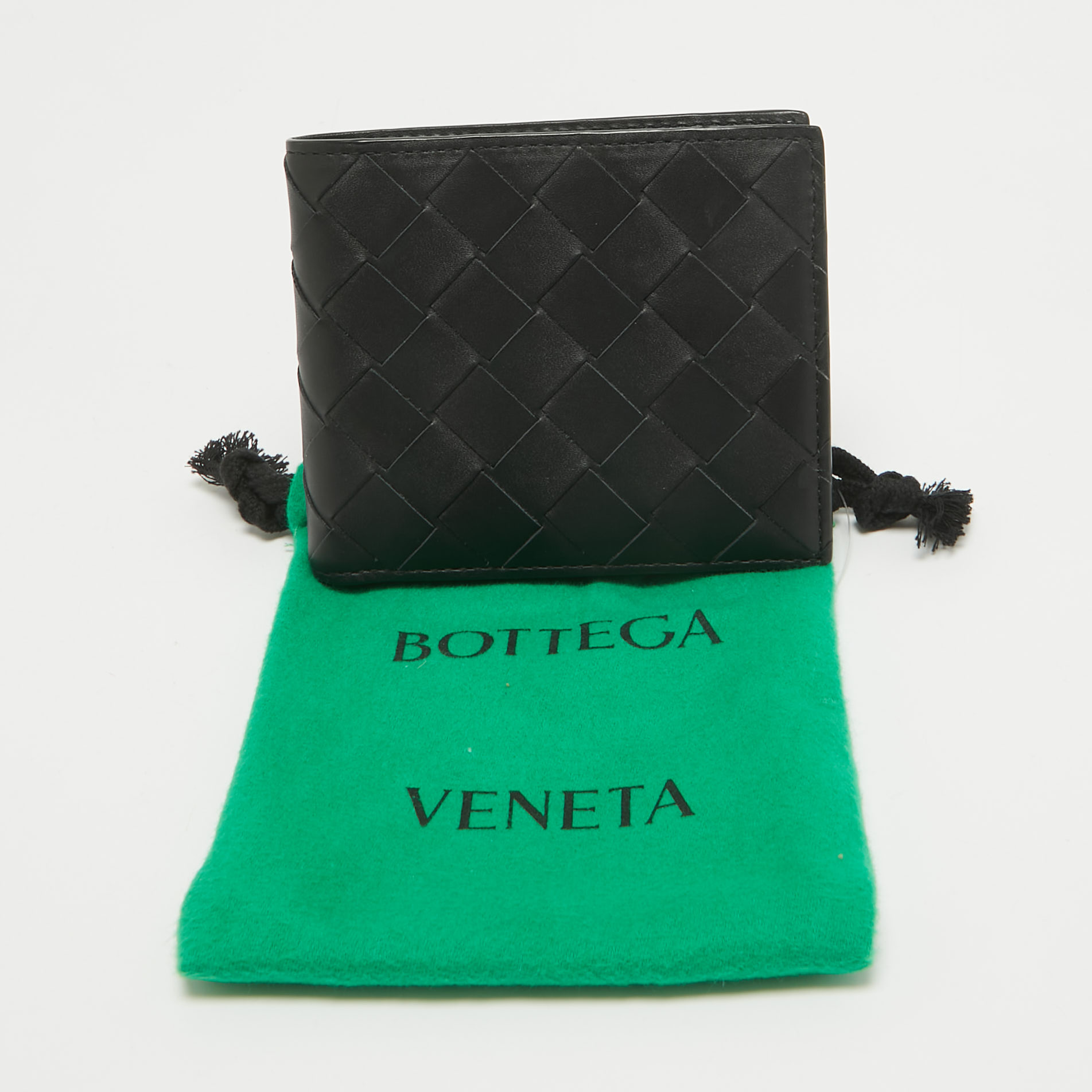 Bottega Veneta Black Intrecciato Leather Bifold Wallet 
