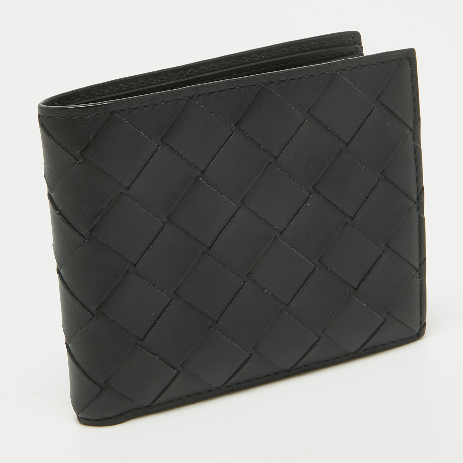 Bottega Veneta Black Intrecciato Leather Bifold Wallet 