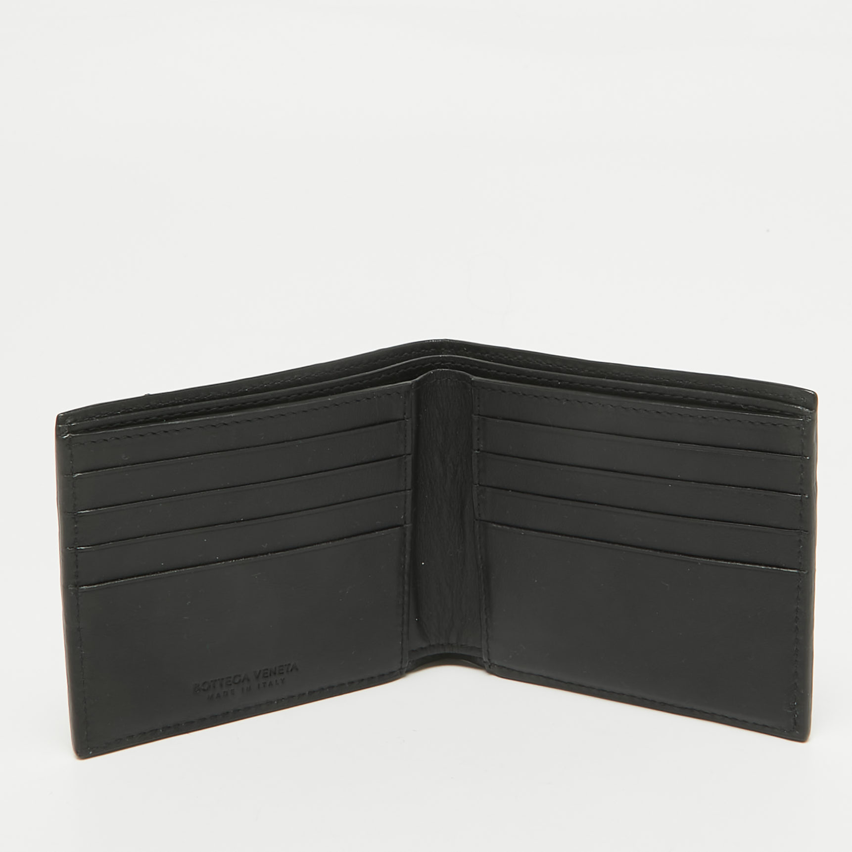 Bottega Veneta Black Intrecciato Leather Bifold Wallet 
