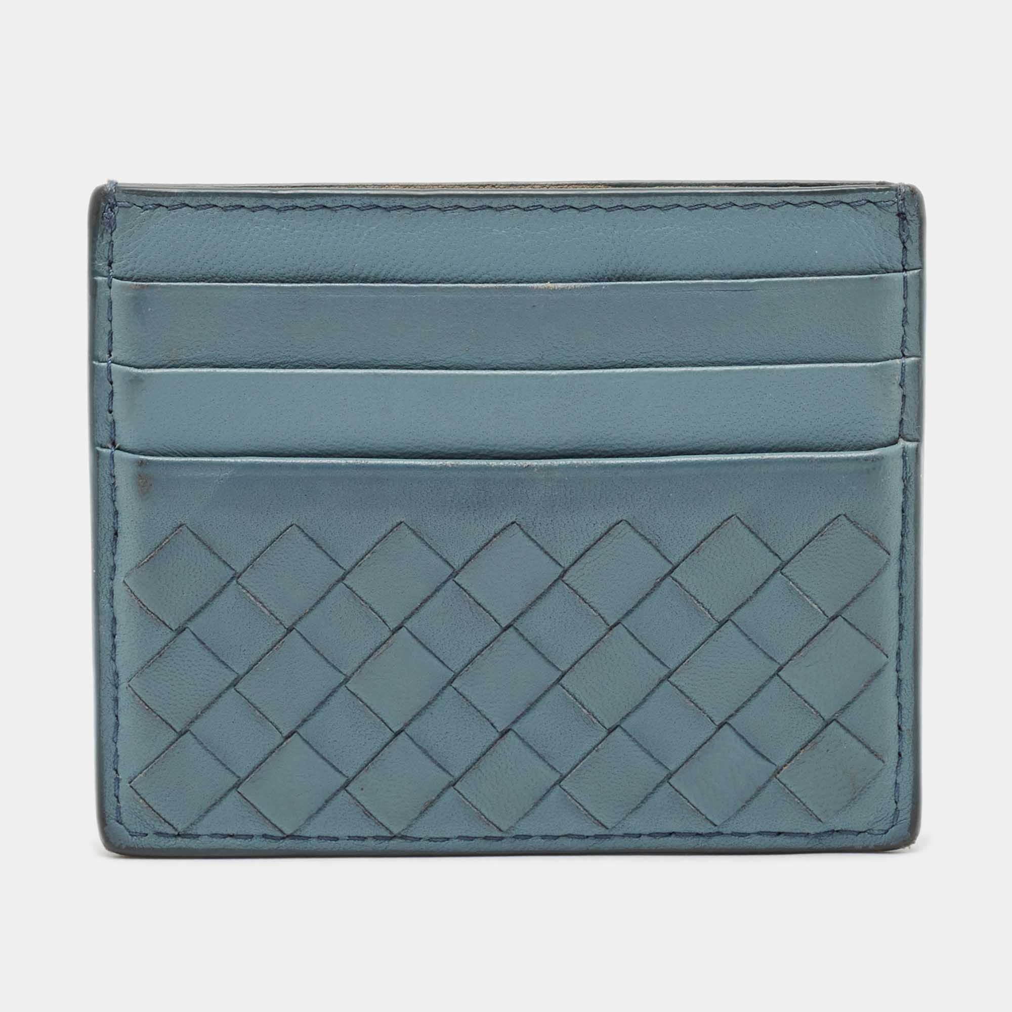 Bottega Veneta Light Blue Intrecciato Leather Card Holder 