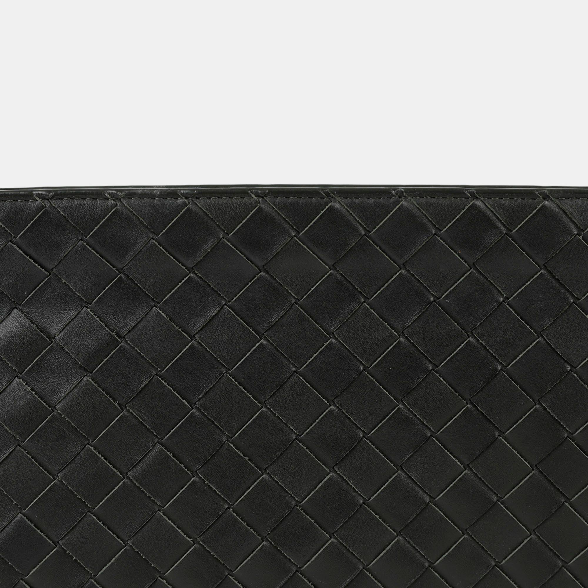 Bottega Veneta  Intrecciato Leather Half Zipper Pouch 