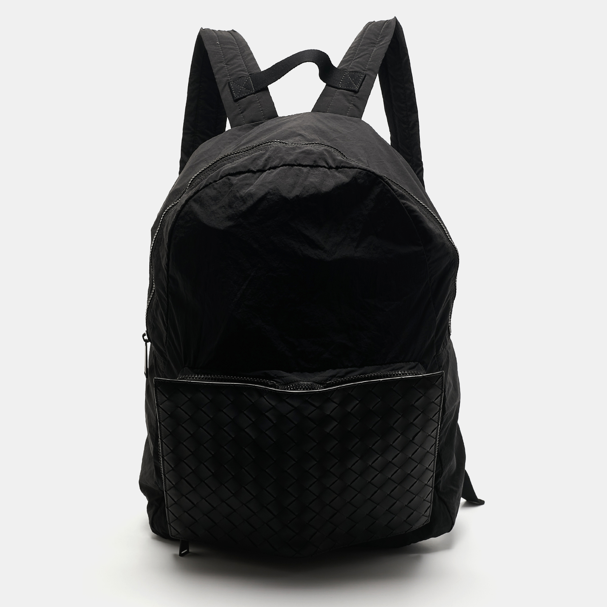 

Bottega Veneta Black Intrecciato Leather and Nylon Foldable Backpack