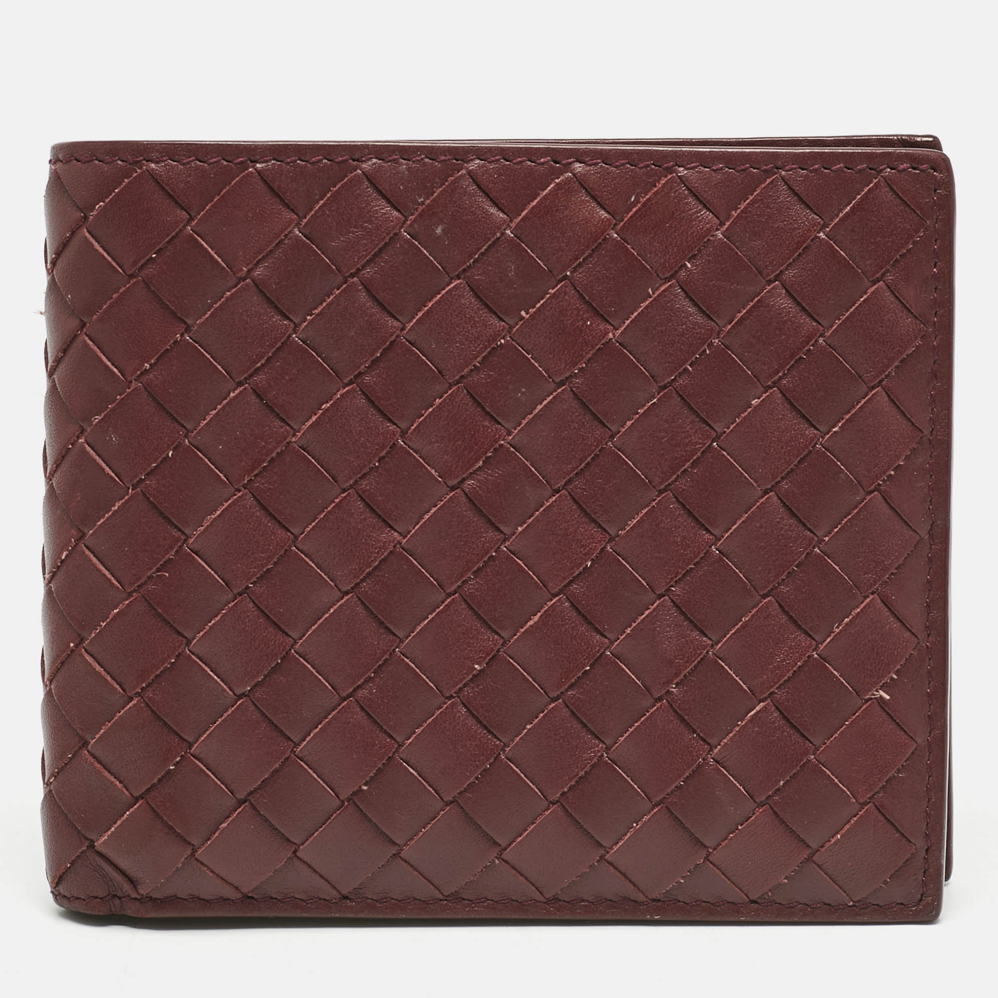 

Bottega Veneta Burgundy Intrecciato Leather Bifold Wallet