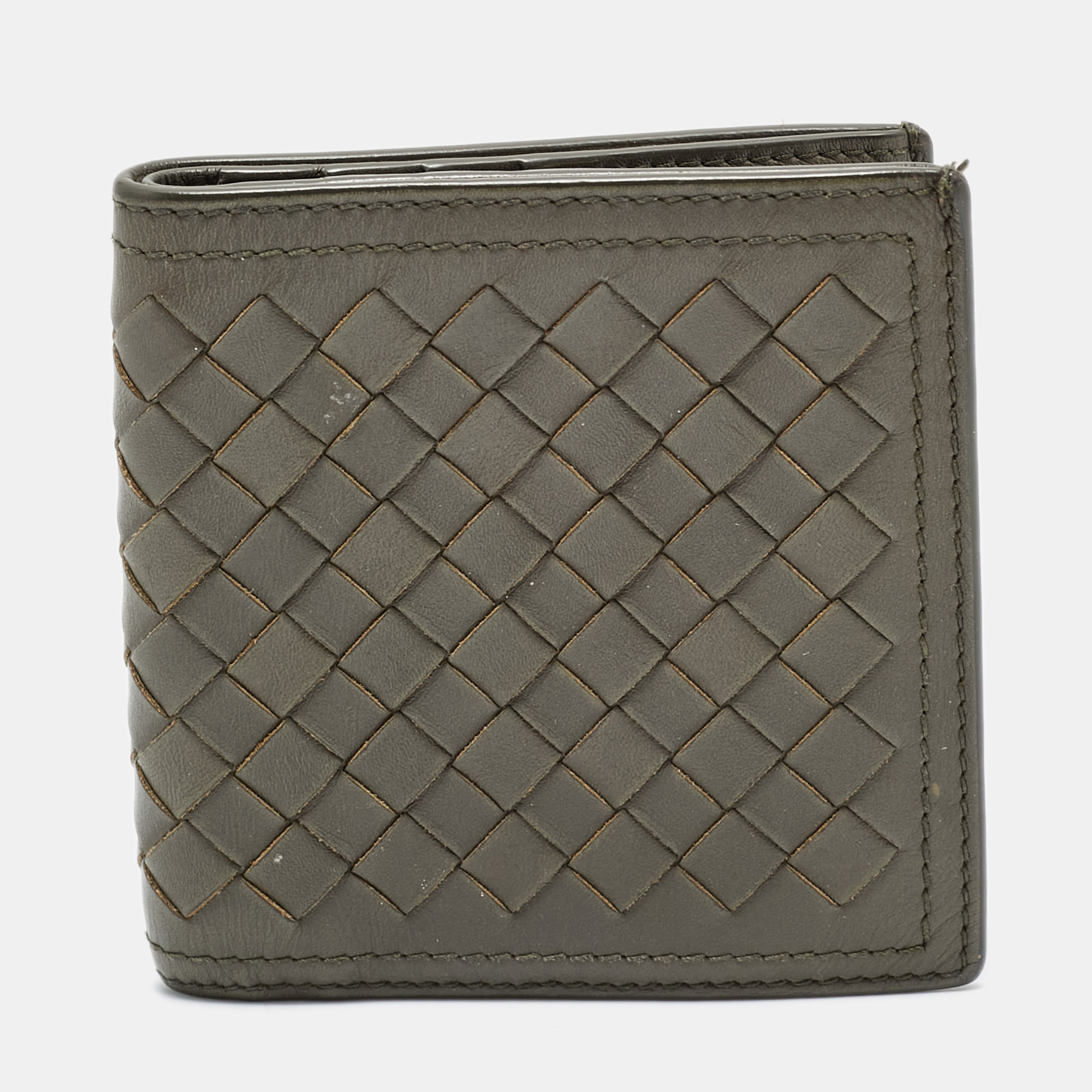 

Bottega Veneta Olive Green Intrecciato Leather Bifold Wallet