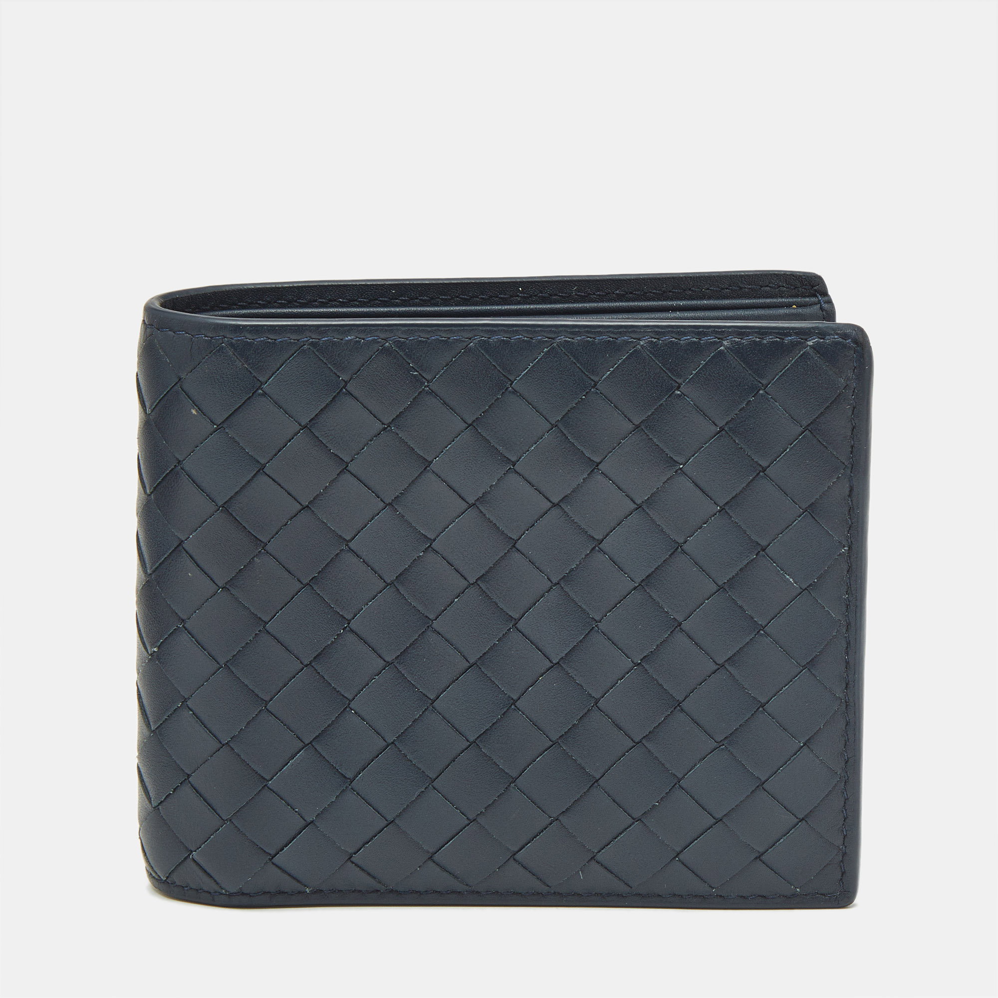 

Bottega Veneta Navy Blue Intrecciato Leather Bifold Wallet