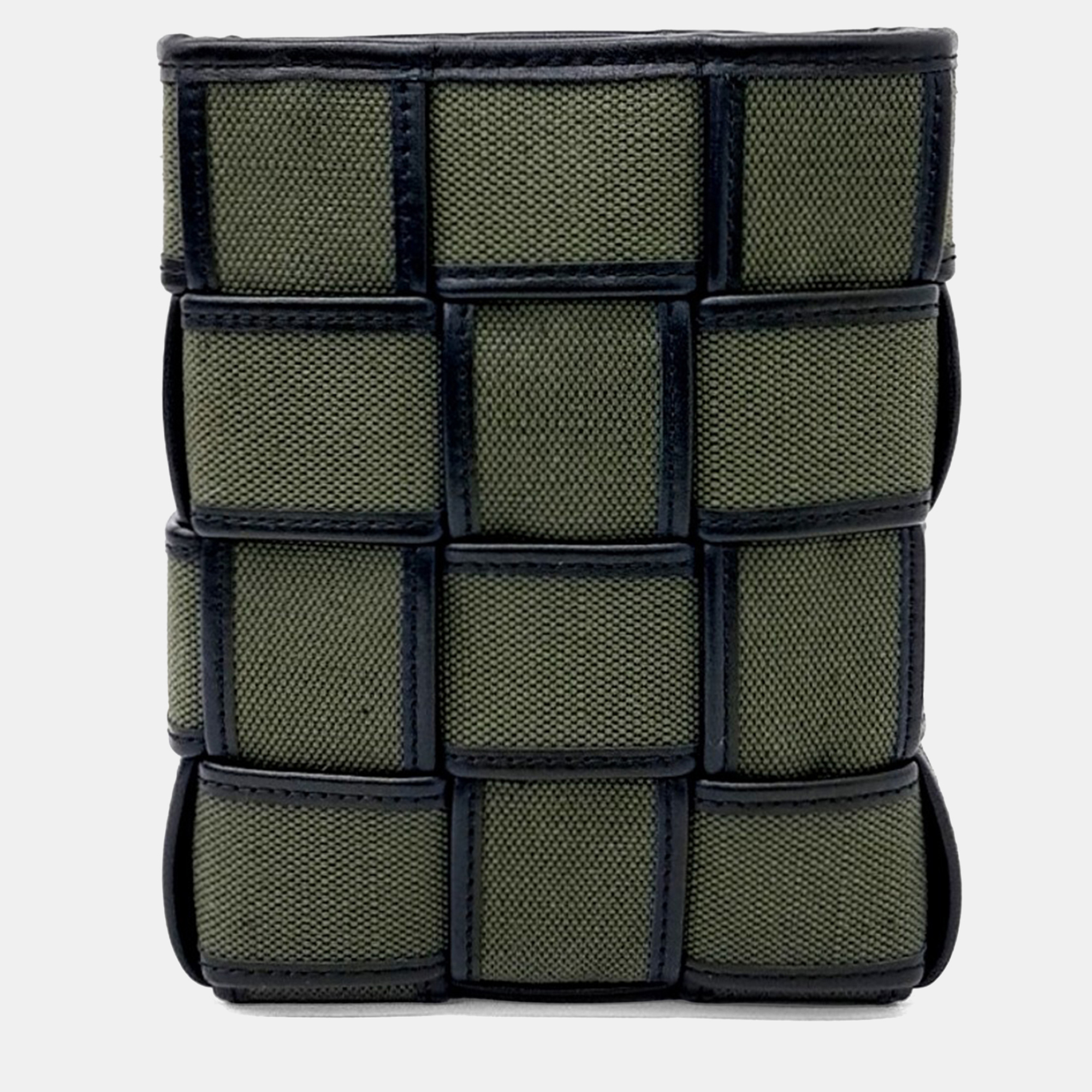 

Bottega Veneta Black Green Canvas and Leather Cassette Phone Pouch