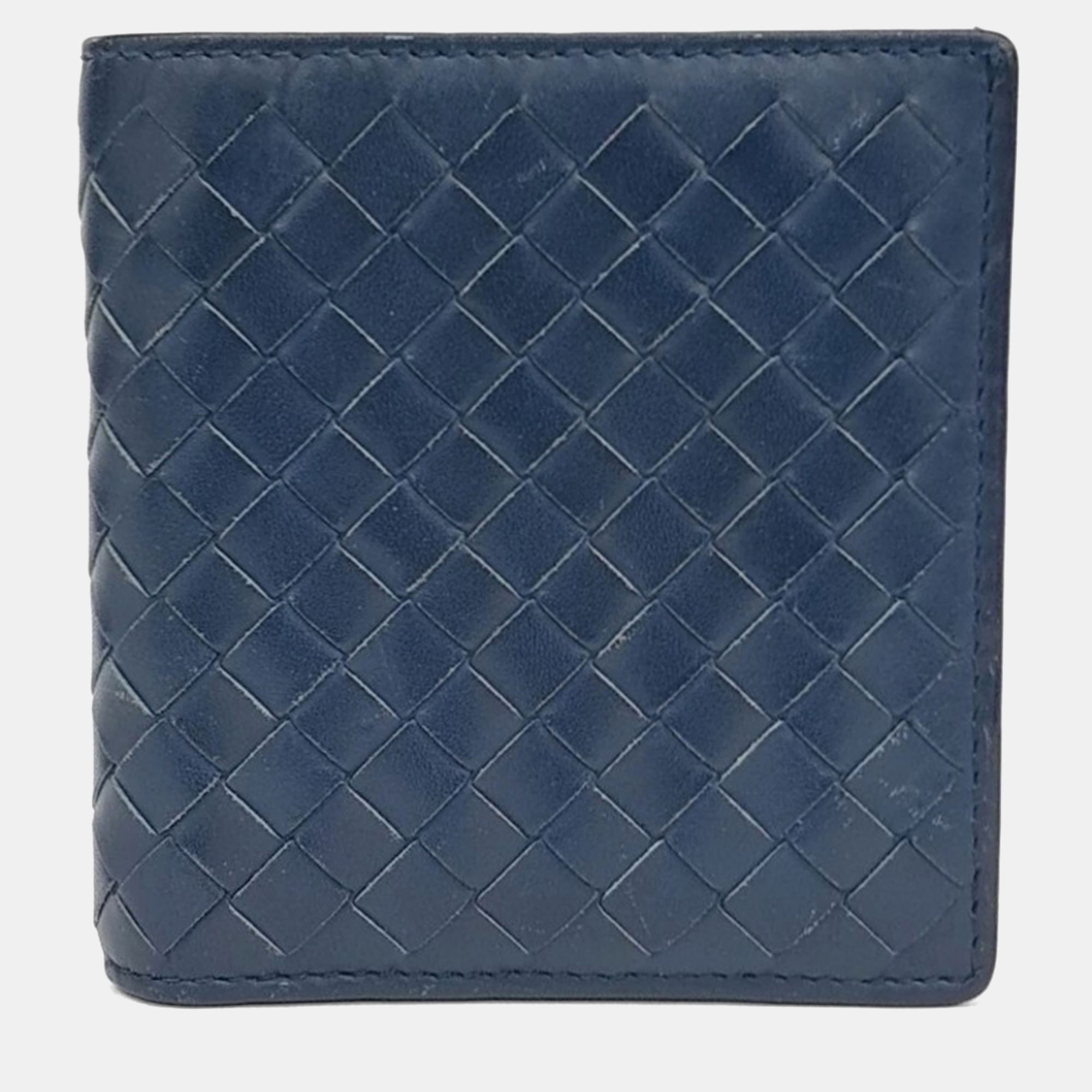 

Bottega Veneta Navy Blue Leather mesh bi-fold wallet