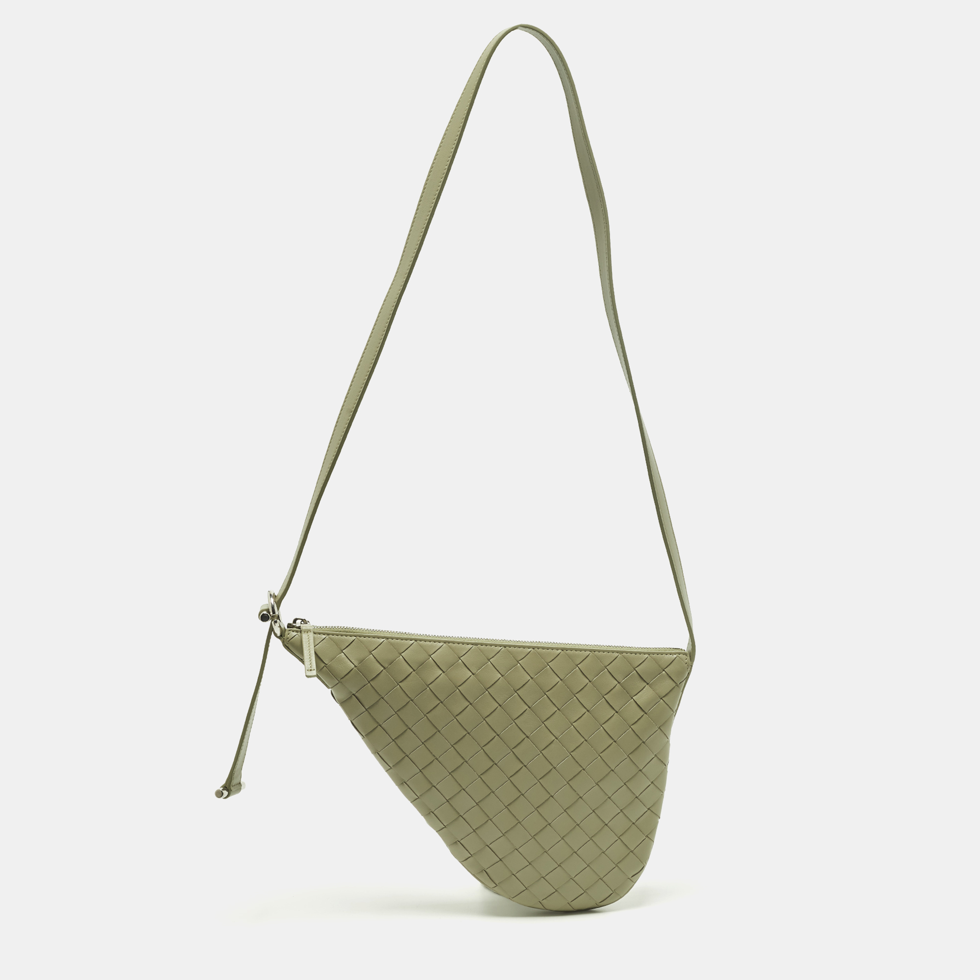 

Bottega Veneta Virgule Travertine Intrecciato Leather Messenger Bag, Green