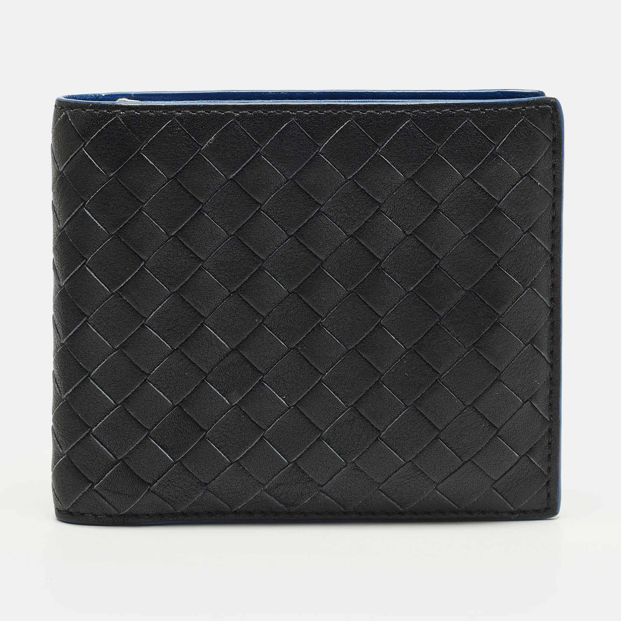 

Bottega Veneta Black/Blue Intrecciato Leather Bifold Wallet