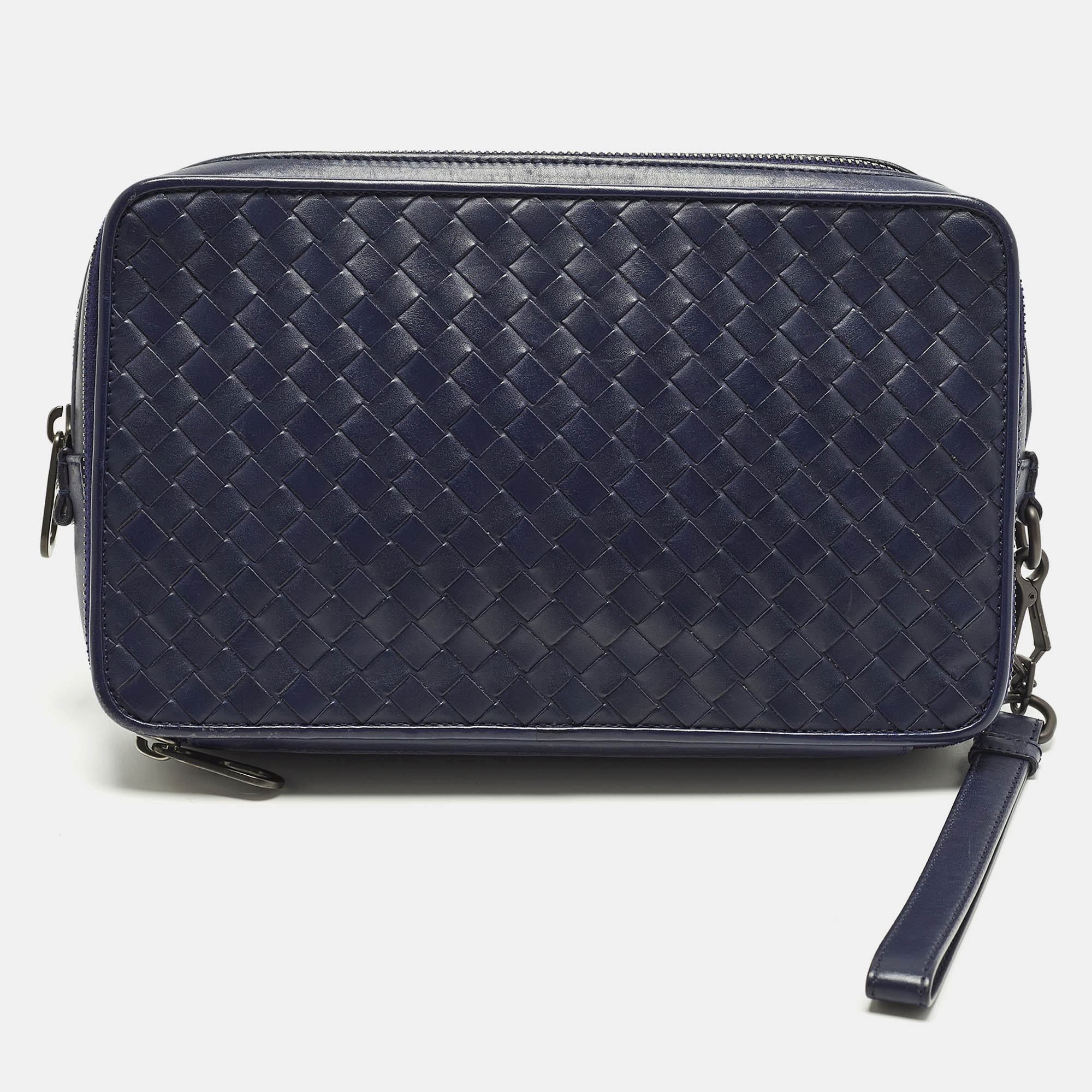 

Bottega Veneta Navy Blue Intrecciato Leather Travel Zip Pouch