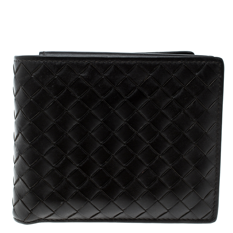 Pre Owned Bottega Veneta Dark Brown Intrecciato Bifold Wallet