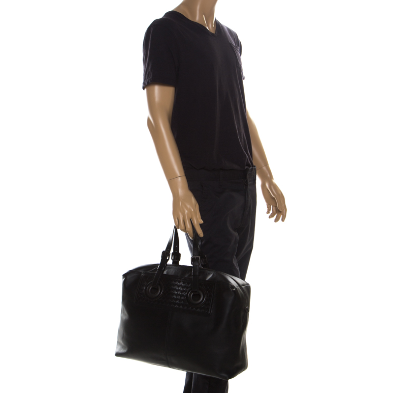 

Bottega Veneta Black Intrecciato Leather Large Oculus Duffle Bag