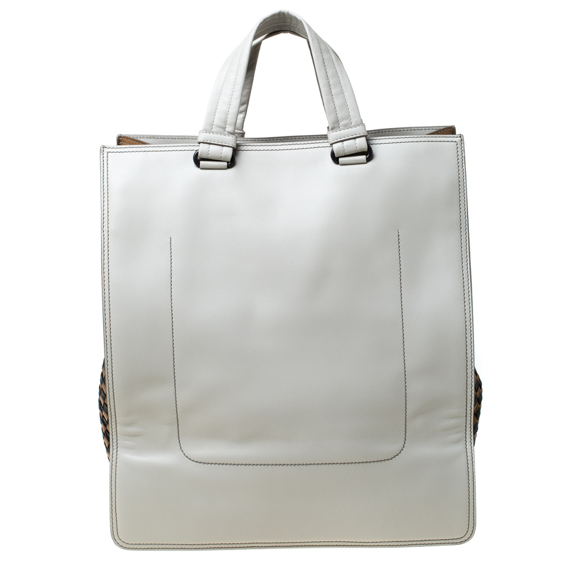 Pre Owned Bottega Veneta Tri Color Intrecciato Leather Checker Tote