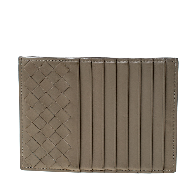 Pre Owned  Bottega Veneta Beige Intrecciato Leather Card Holder 8CC