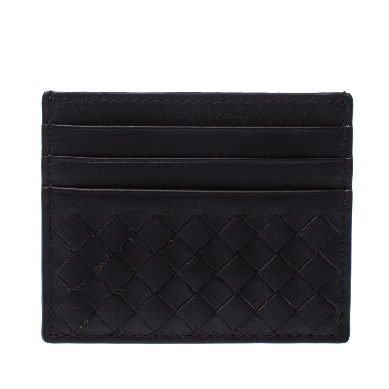 Pre Owned Bottega Veneta Brown Intrecciato Leather Slim Card Holder