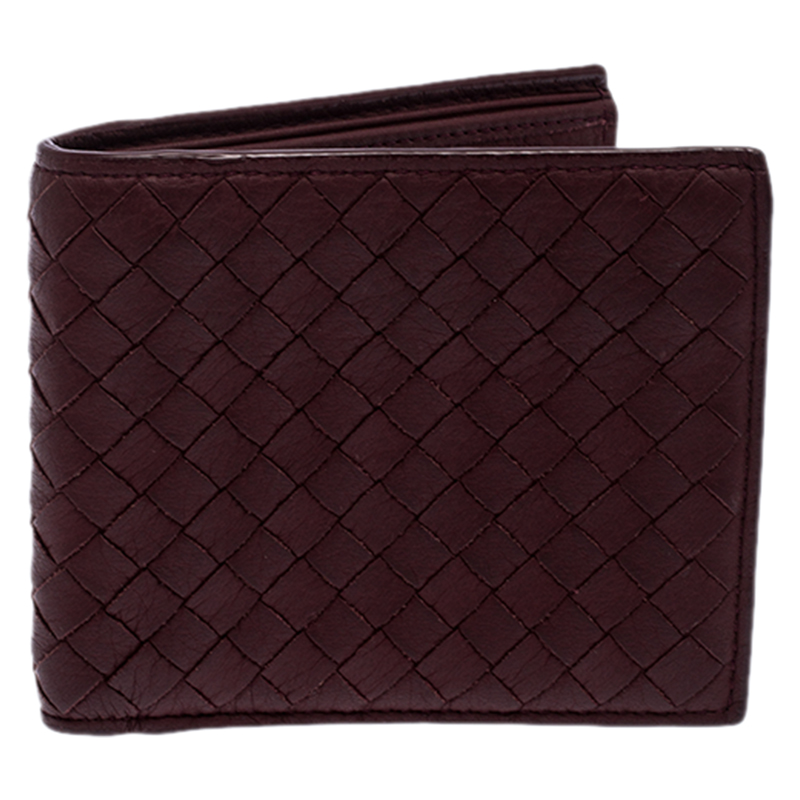 Bottega Veneta Burgundy Intreciatto Leather Bifold Wallet