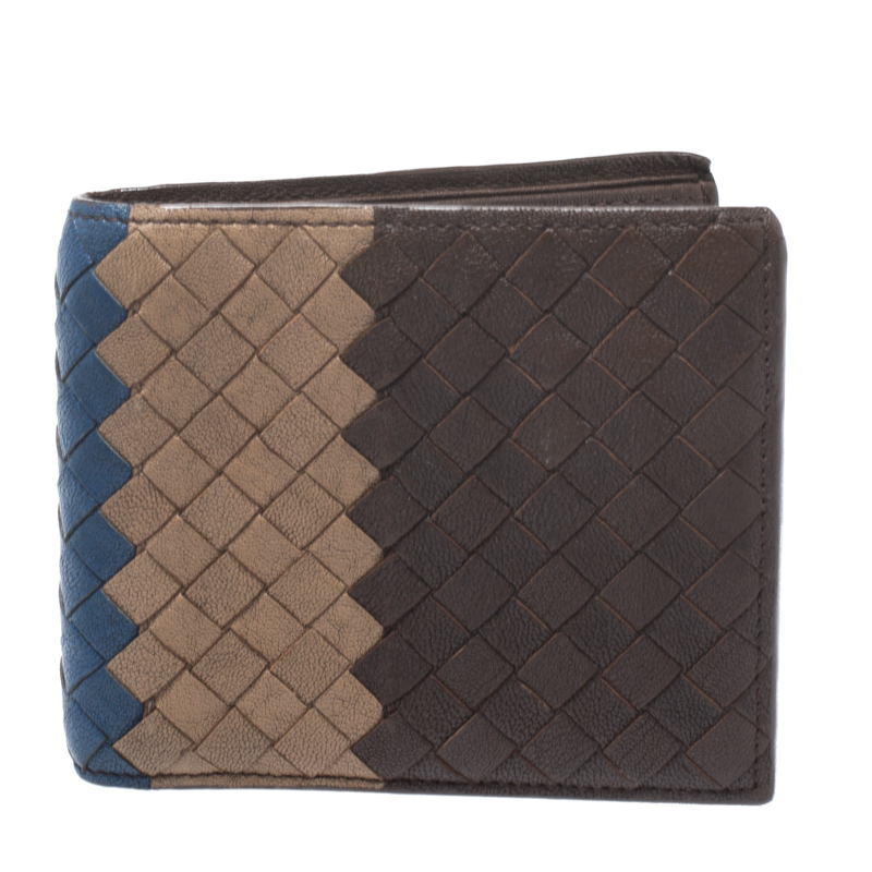 محفظة بوتيغا فينيتا طية مزدوجة جلد أنترشياتو ثلاثية اللون 